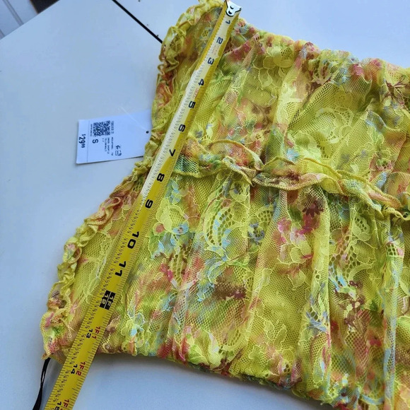 NWT Forever 21 Yellow Strapless Floral Mini Dress Stretch Sweetheart Women's S - Picture 13 of 15